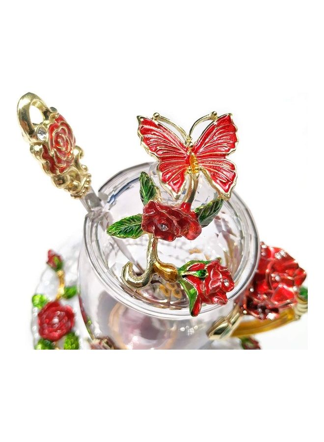 XiuWoo Designer Glass Cup With Lid Spoon And Saucer Multicolour - Image 2