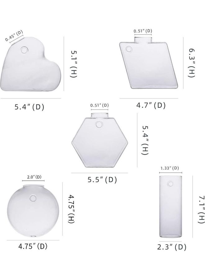 XiuWoo - 5-Piece Wall Mounted Flower Vase Small Plants Clear one size cm - Image 1