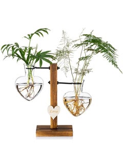Creative Dual Heart Bud Vase With Wooden Stand Multicolour one size cm