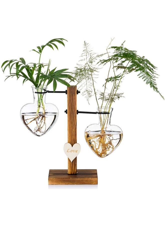 XiuWoo - Creative Dual Heart Bud Vase With Wooden Stand Multicolour one size cm - Image 1