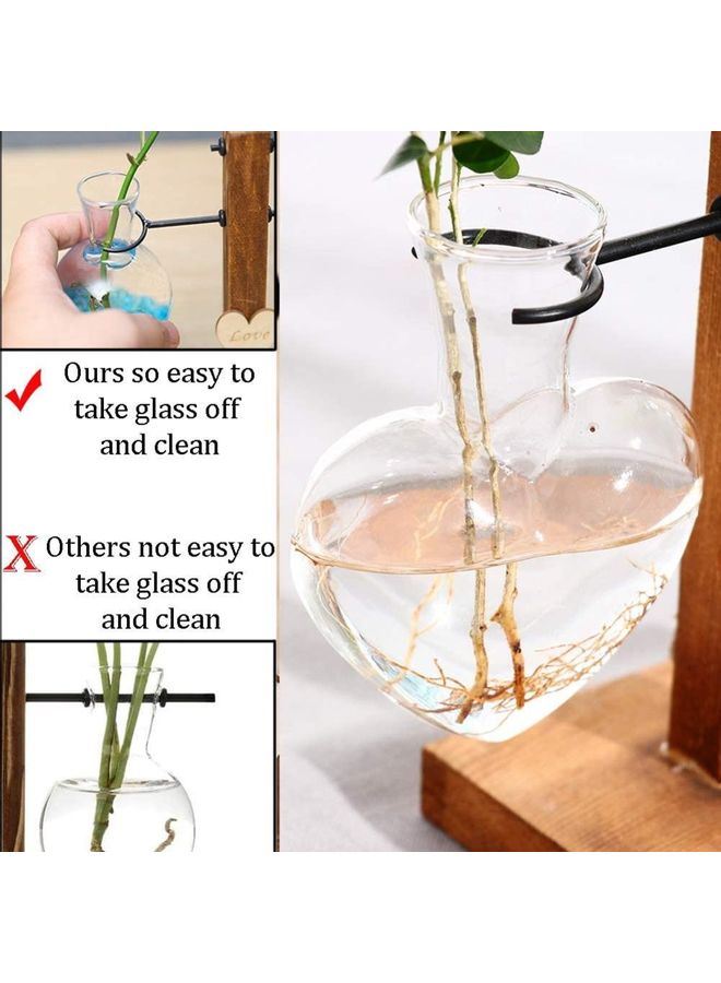 XiuWoo - Creative Dual Heart Bud Vase With Wooden Stand Multicolour one size cm - Image 1