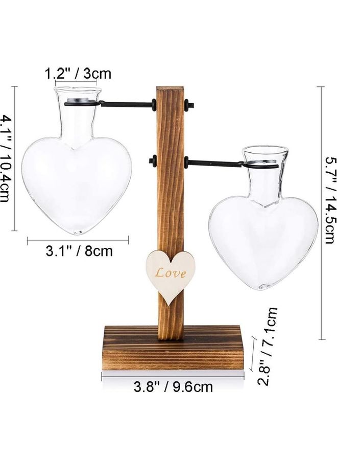 XiuWoo - Creative Dual Heart Bud Vase With Wooden Stand Multicolour one size cm - Image 1