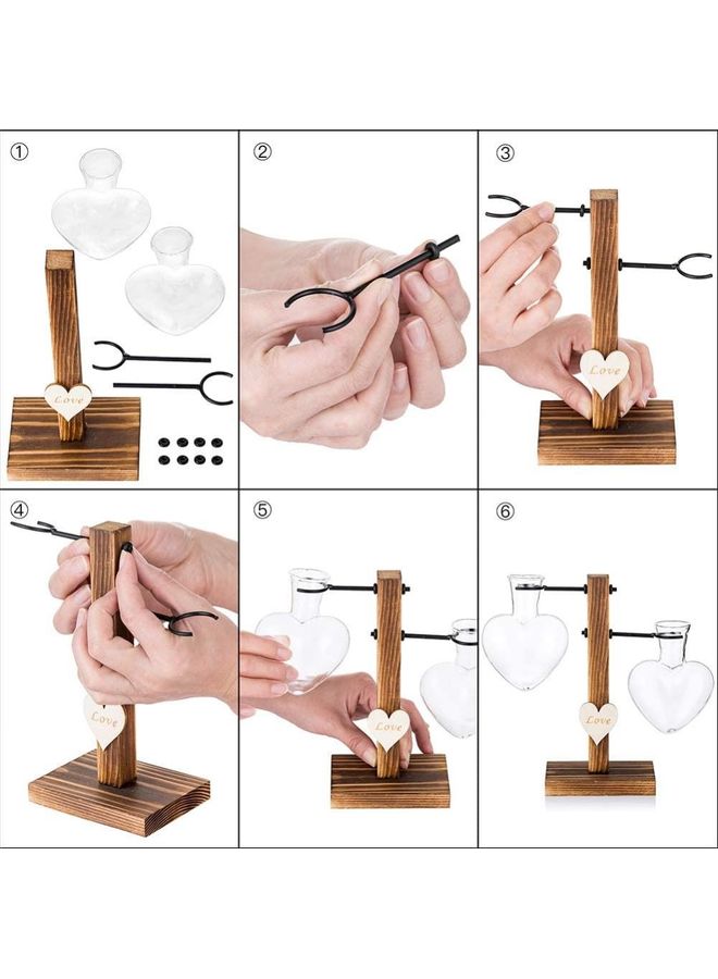 XiuWoo - Creative Dual Heart Bud Vase With Wooden Stand Multicolour one size cm - Image 1