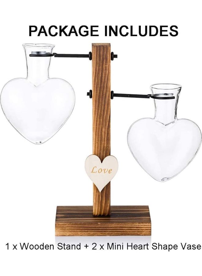 XiuWoo - Creative Dual Heart Bud Vase With Wooden Stand Multicolour one size cm - Image 1