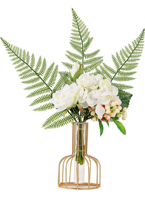 Nordic Style Glass Tube Vase With Metal Rack Gold 4x15x10cm