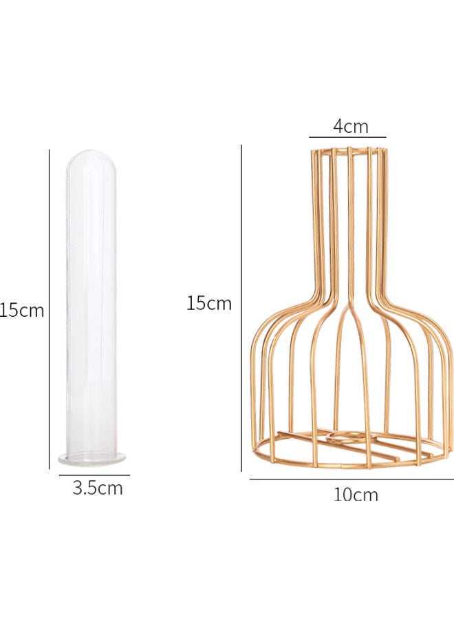 Nordic Style Glass Tube Vase With Metal Rack Gold 4x15x10cm  - Image 2