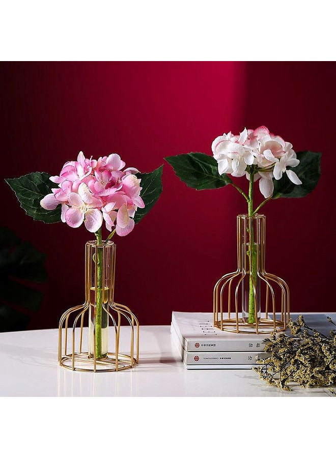 Nordic Style Glass Tube Vase With Metal Rack Gold 4x15x10cm  - Image 3