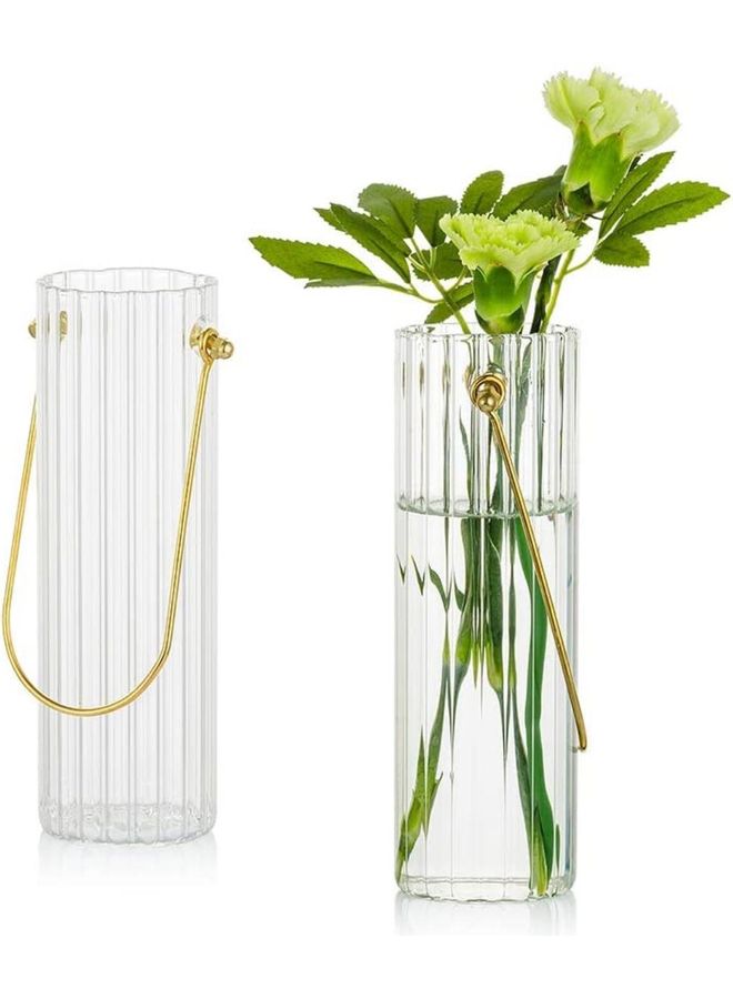 XiuWoo 2-Piece Portable Flowers Vase Clear/Gold 6.5x20cm  - Image 1