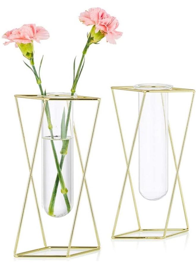 XiuWoo 2-Piece Modern Frame Cylinder Clear Vase Multicolour one size cm - Image 1