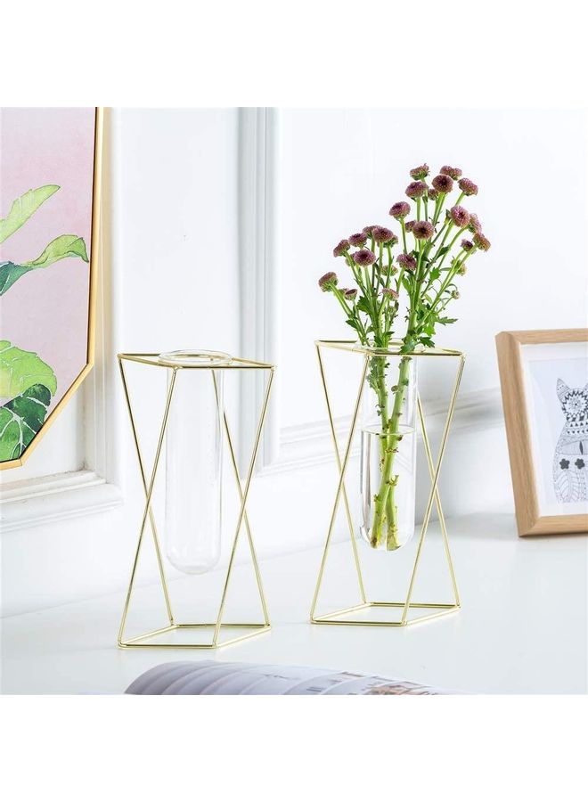 XiuWoo 2-Piece Modern Frame Cylinder Clear Vase Multicolour one size cm - Image 2