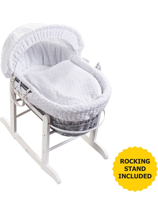 Kinder Valley - Honeycomb Wicker Moses Basket With Rocking Stand - White - Image 1