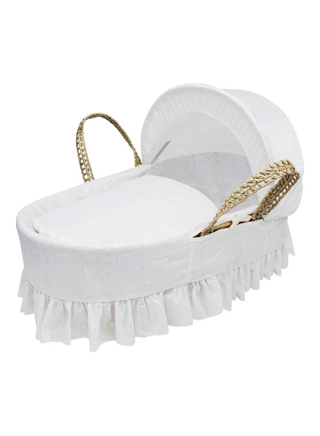 Kinder Valley Broderie Anglaise Palm Moses Basket With Folding Stand - White - Image 2