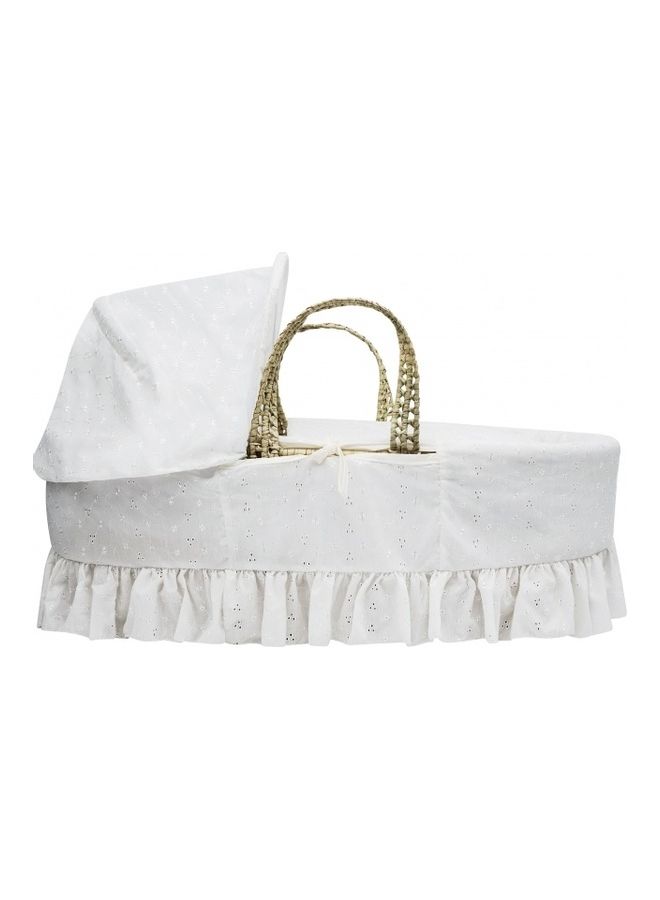 Kinder Valley Broderie Anglaise Palm Moses Basket With Folding Stand - White - Image 3