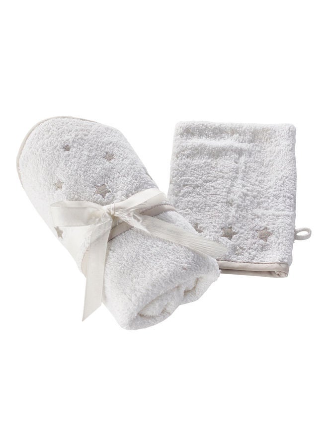 Kinder Valley Stars Hooded Towel And Wash Mitt - White  - Image 1
