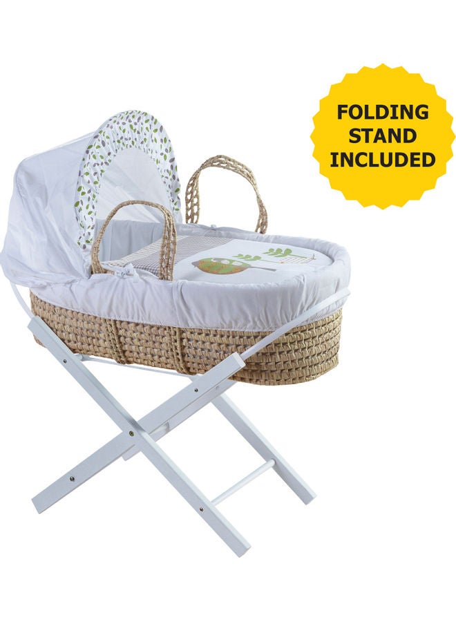 Kinder Valley Three Little Birds Palm Moses Basket With Folding Stand - White - Image 1