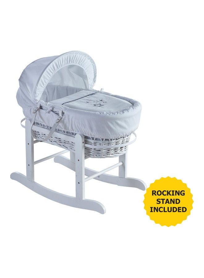 Wish Upon A Star Wicker Moses Basket With Rocking Stand - White