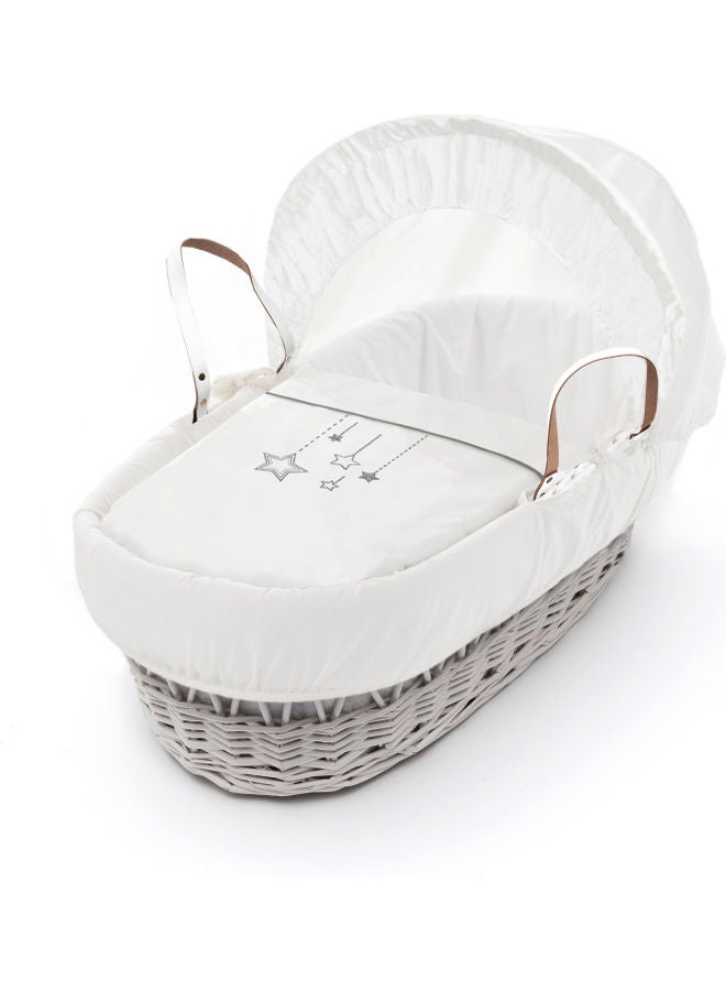 Wish Upon A Star Wicker Moses Basket With Rocking Stand - White