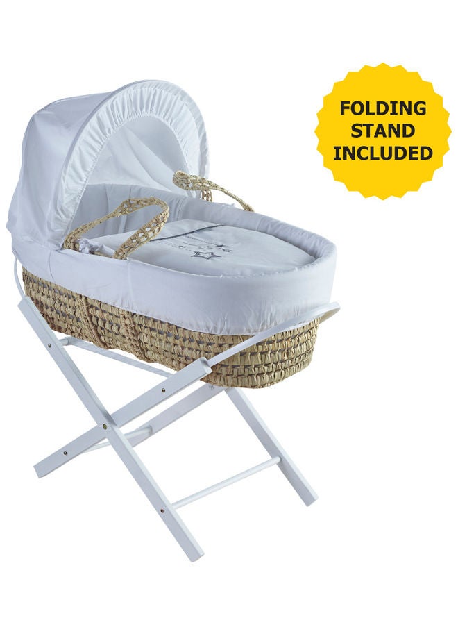 Kinder Valley Wish Upon A Star Palm Moses Basket With Folding Stand - White - Image 1