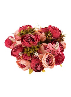 Bluelans 13 Heads Artificial Peony Silk Flower Pink/Green 18x8x18cm  - Image 1