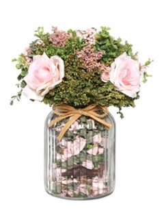 Mix Rose Artificial Flower With Round Glass Vase Pink/Green/Clear 26cm - v1611920514/N39552028A_1