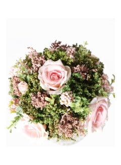 Mix Rose Artificial Flower With Round Glass Vase Pink/Green/Clear 26cm - v1611920515/N39552028A_2