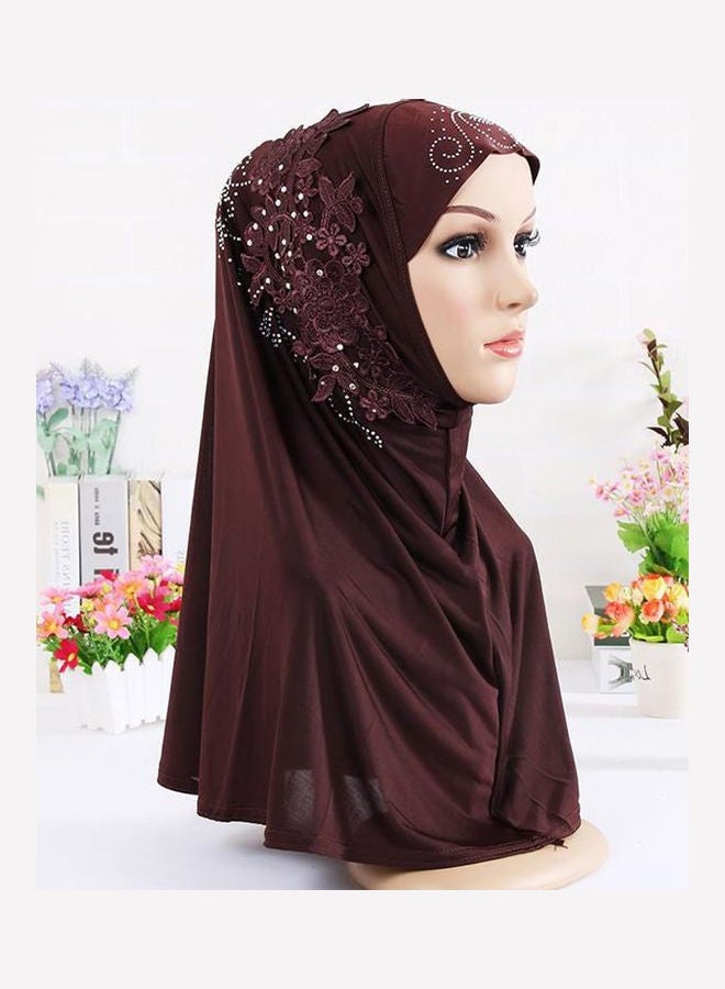 وشاح للرأس من الدانتيل بني داكن - Image 1