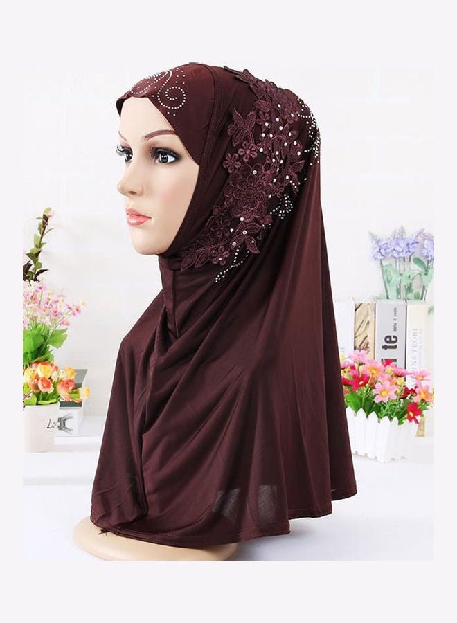 وشاح للرأس من الدانتيل بني داكن - Image 2