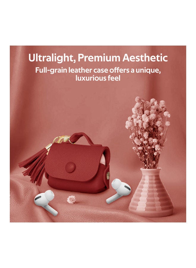 PROMATE - AirPods Pro Case, Ultra-Slim Protective Soft Designer Faux Leather Cover with Wireless Charging Compatible, Shockproof and Keychain Hook for Apple AirPods Pro, Women, Tassel-Pro Maroon - Image 1