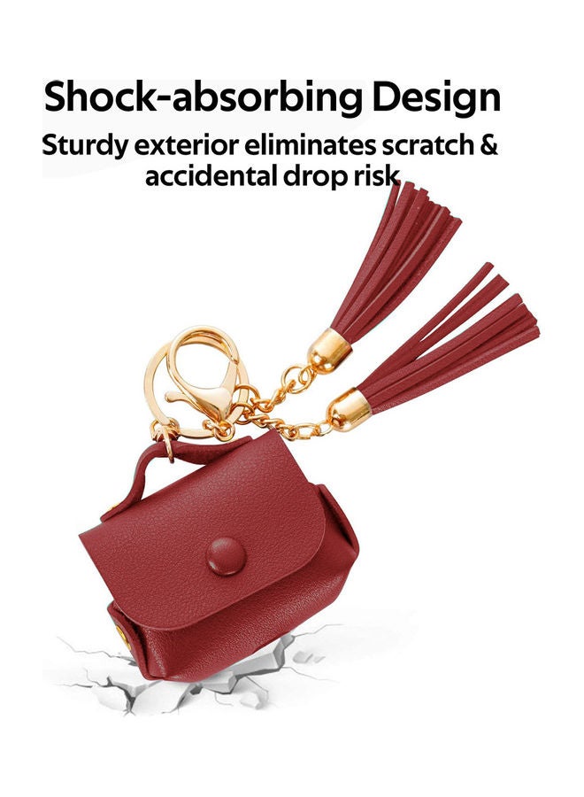 PROMATE - AirPods Pro Case, Ultra-Slim Protective Soft Designer Faux Leather Cover with Wireless Charging Compatible, Shockproof and Keychain Hook for Apple AirPods Pro, Women, Tassel-Pro Maroon - Image 1