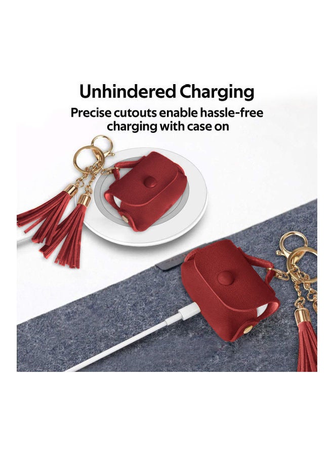 PROMATE - AirPods Pro Case, Ultra-Slim Protective Soft Designer Faux Leather Cover with Wireless Charging Compatible, Shockproof and Keychain Hook for Apple AirPods Pro, Women, Tassel-Pro Maroon - Image 1