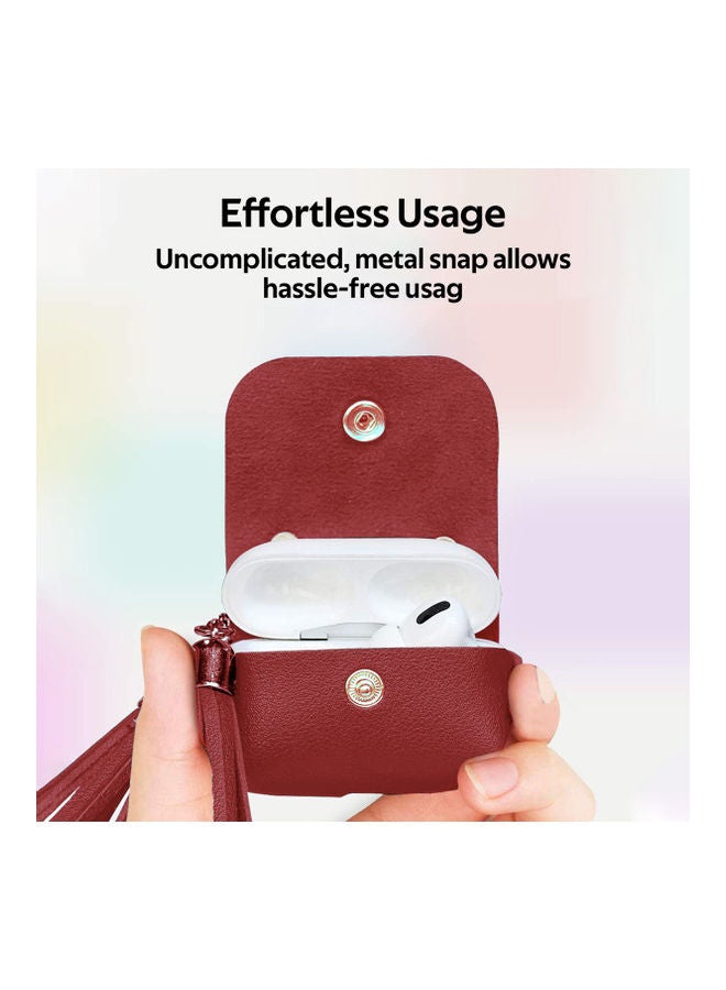 PROMATE - AirPods Pro Case, Ultra-Slim Protective Soft Designer Faux Leather Cover with Wireless Charging Compatible, Shockproof and Keychain Hook for Apple AirPods Pro, Women, Tassel-Pro Maroon - Image 1