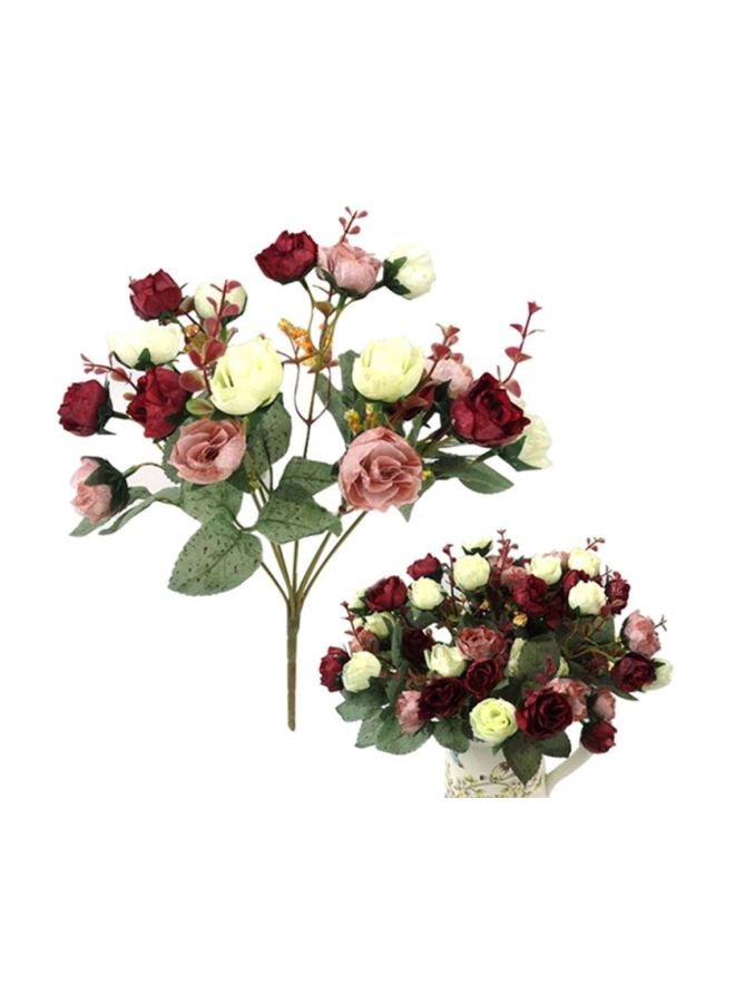 بلولانز باقة مكونة من 21 زهرة صناعية للزواج أحمر/ أصفر/أخضر 32سم - Image 2