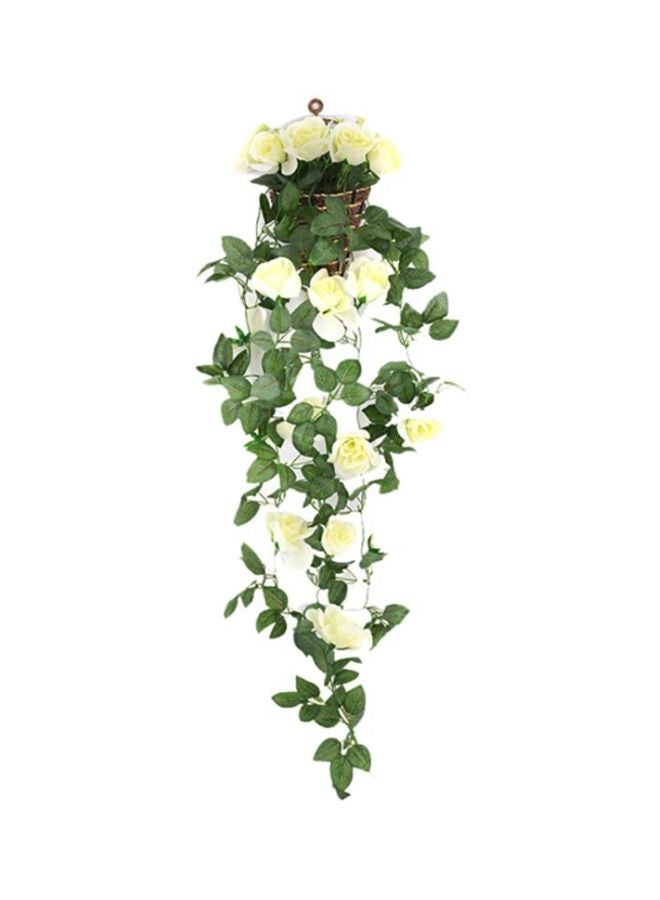 فوبيري إكليل زهور صناعية من نبات الكرمة وزهرة الخيزران الهندي أبيض/أخضر 15x10x5سم - Image 1