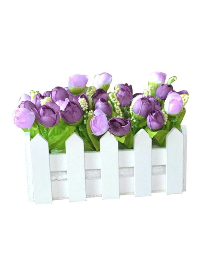 Bluelans Artificial Flower Set With Wooden Fence Purple/White