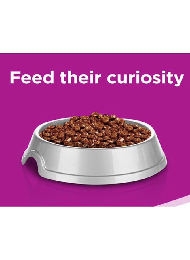 ويسكاس عبوة طعام القطط الرطب، من قطع رقائق الدجاج واللحم بقري، مضاف إليه المرق من 12 قطعة متعدد الألوان 12x85جرام - Image 2