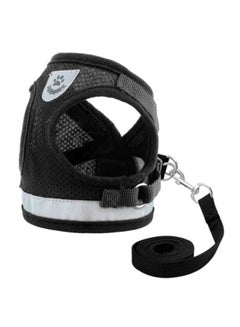 Bluelans Adjustable Reflective Walking Harness Vest With Leash Black 