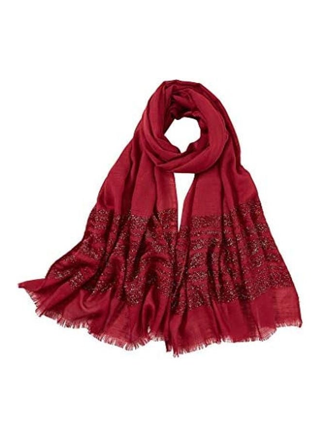 Casual Striped Shawl Headwear Long Scarf Red - Image 1