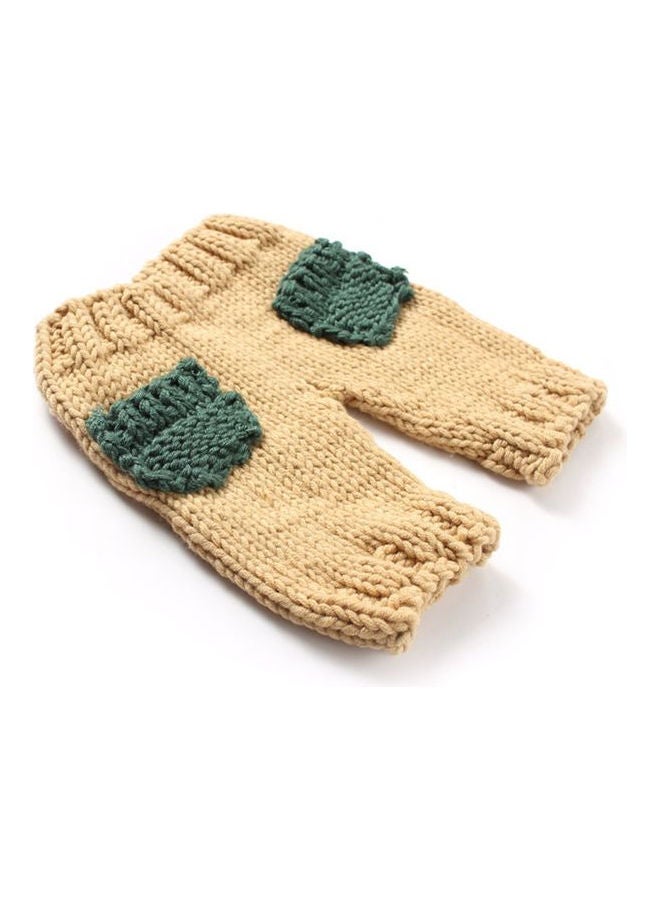 Generic Crochet Wool Outfits Pants Hat Set Dark Green/Beige  - Image 4