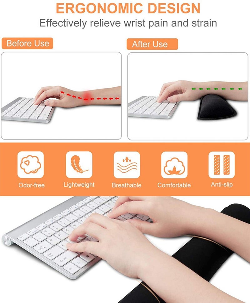 Memory Foam Set Keyboard Rest Pad And Mouse Wrist Cushion Support For Office, Computer, Laptop, Mac, Comfortable & Lightweight For Easy Typing Pain Relief Black  - Image 2
