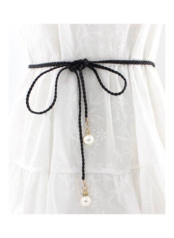 Pearl Decor Braided Waist Belt Black/White  - Image 5