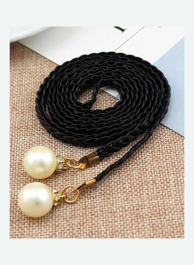 Pearl Decor Braided Waist Belt Black/White  - Image 4
