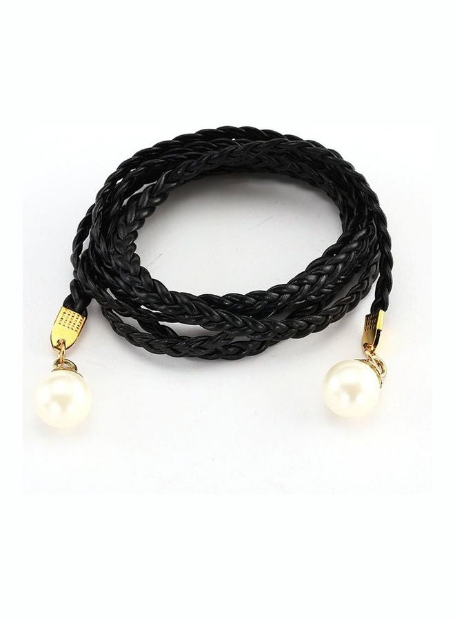 Pearl Decor Braided Waist Belt Black/White  - Image 1