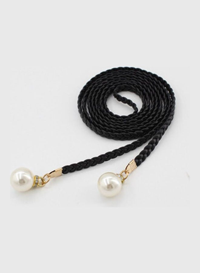 Pearl Decor Braided Waist Belt Black/White  - Image 2