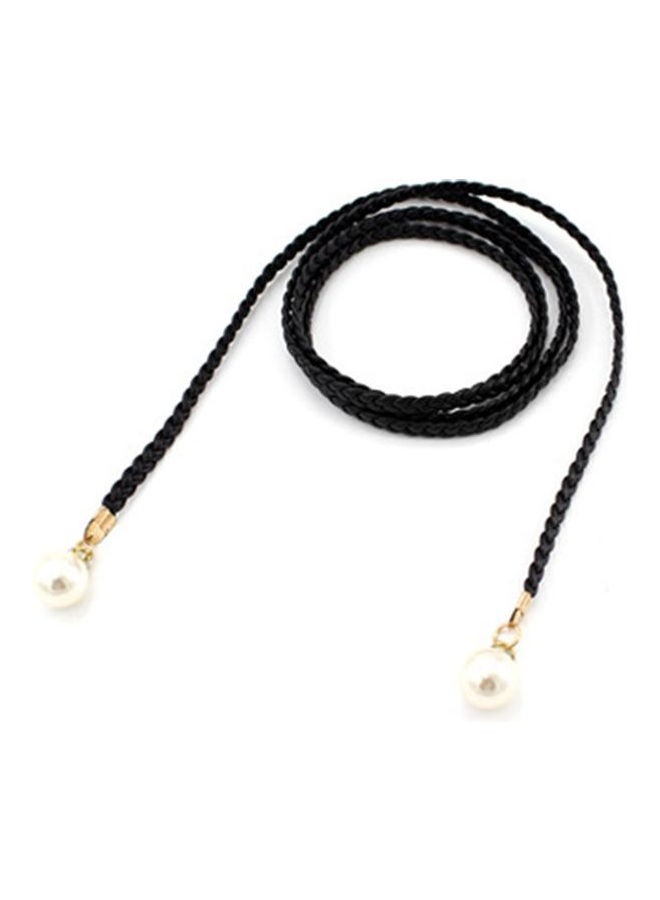 Pearl Decor Braided Waist Belt Black/White  - Image 3