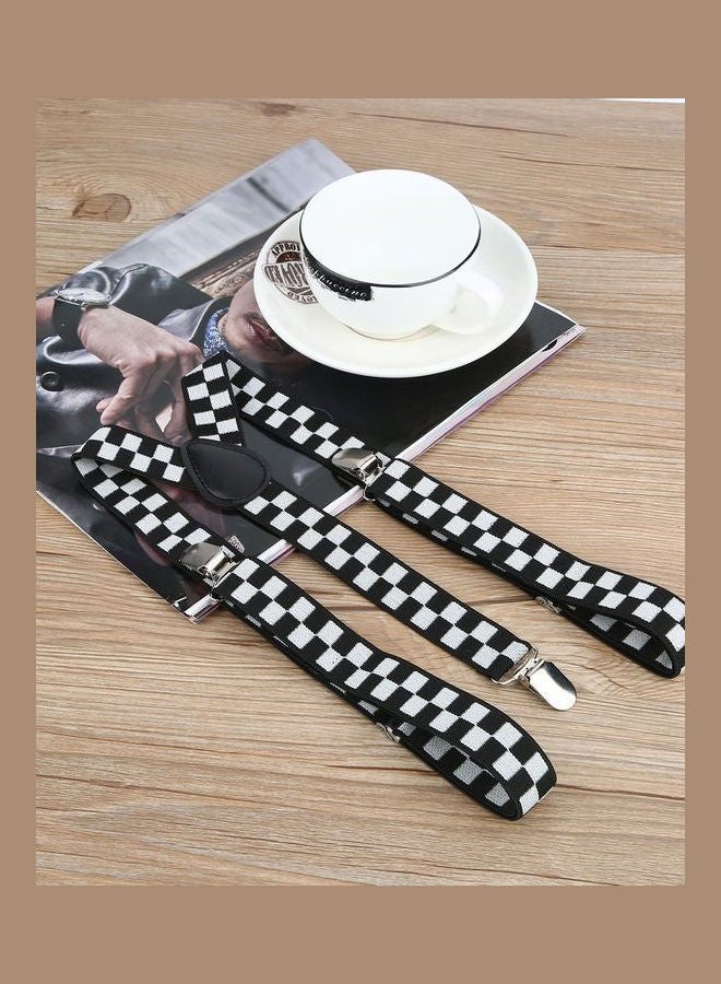Adjustable Braces Y Shape 3-Clip Elastic Suspenders Strap Black/White - Image 3