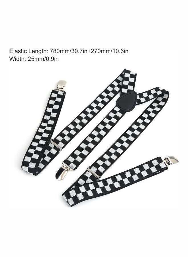 Adjustable Braces Y Shape 3-Clip Elastic Suspenders Strap Black/White - Image 2