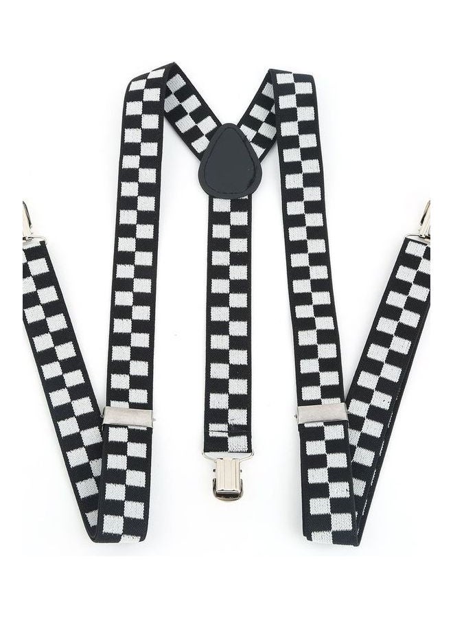 Adjustable Braces Y Shape 3-Clip Elastic Suspenders Strap Black/White - Image 1