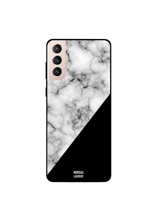 Moreau Laurent Protective Case Cover For Samsung Galaxy S21+ Bottom Black Top White Triangle Marble Pattern - Image 1