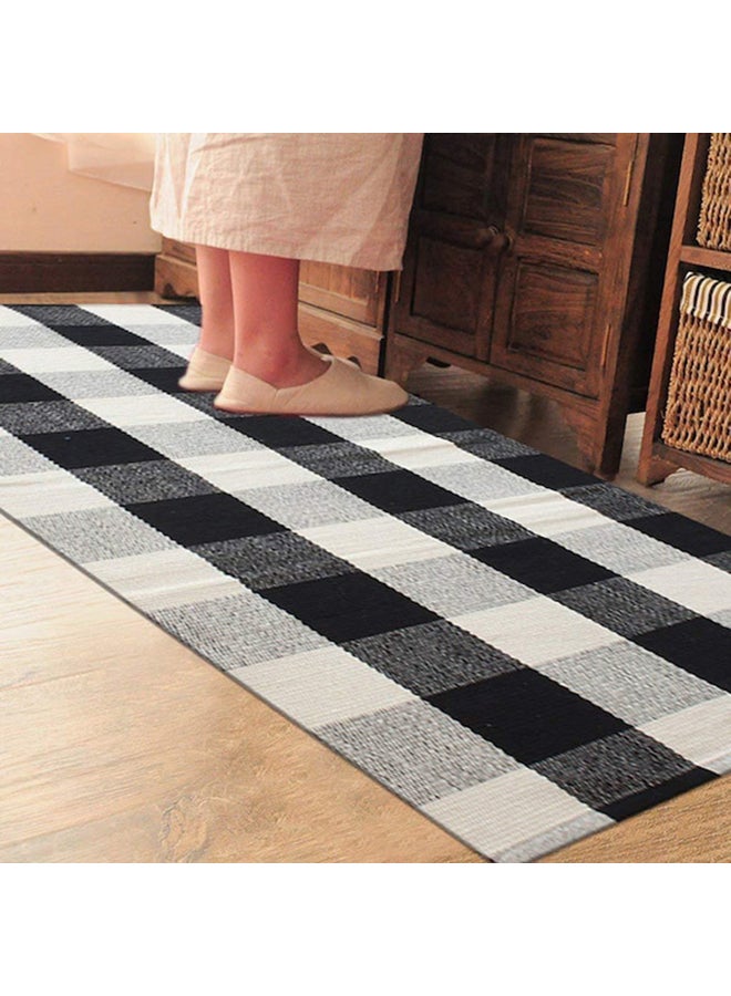 دواسة باب سهلة التنظيف ومضادة للماء بتصميم شبكة فسيفساء أسود/ أبيض S  - Image 4
