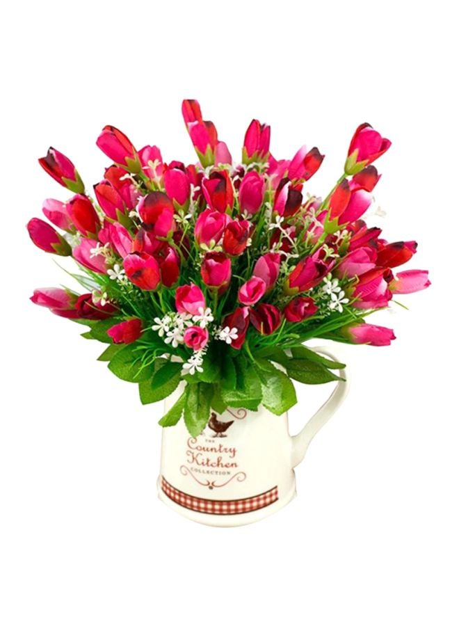 Bluelans 15 Heads Flower Bouquet Burgundy/Green/White 35cm  - Image 1